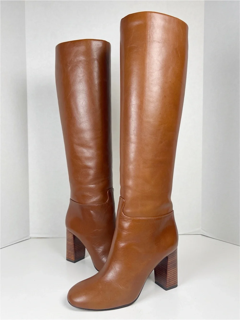 TORY BURCH Women’s Size 5M Carmelite Brown Leather Devon Block Heel Tall Boot